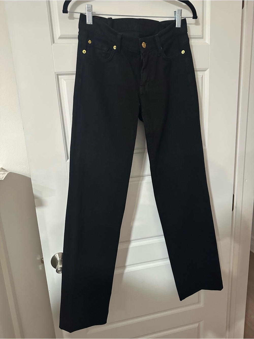7 For All Mankind Black Bootcut Jeans with Gold Hardware